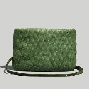 Madewell The Puff Crossbody Bag: Woven Leather Edition in Basil